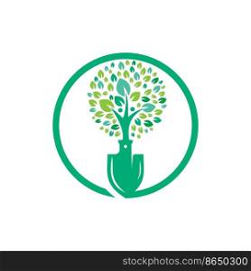 Shovel with human tree vector logo design. Green garden environment logo design template. 
