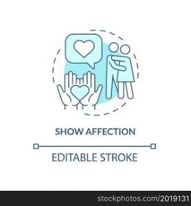 Show affection blue concept icon. Partner support during pregnancy abstract idea thin line illustration. Improving relationship bond. Vector isolated outline color drawing. Editable stroke. Show affection blue concept icon