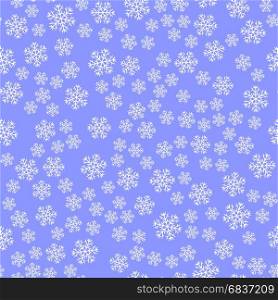 Show Flakes Seamless Pattern on Blue Sky Background. Winter Christmas Natural Texture. Show Flakes Seamless Pattern