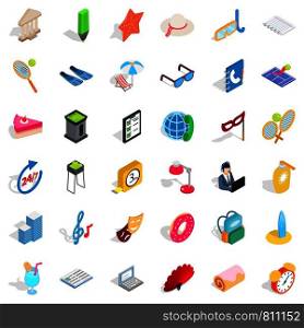 Show icons set. Isometric style of 36 show vector icons for web isolated on white background. Show icons set, isometric style