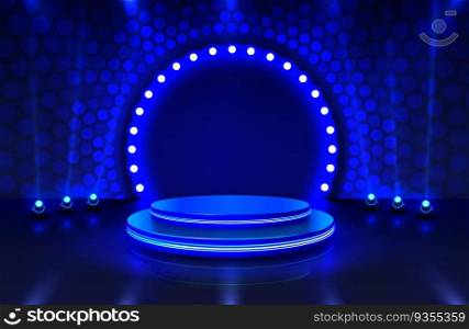 Show light, Stage Podium Scene with for Award Ceremony on blue Background. Vector illustration