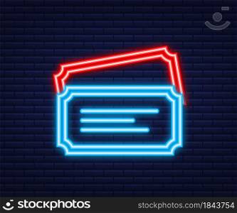 Show ticket. Old premium cinema entrance tickets. Neon style. Vector illustration. Show ticket. Old premium cinema entrance tickets. Neon style. Vector illustration.