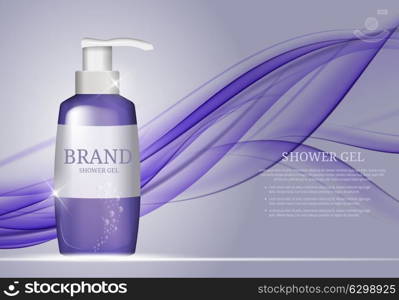 Shower Gel Bottle Template for Ads or Magazine Background. 3D Realistic Vector Iillustration. EPS10. Shower Gel Bottle Template for Ads or Magazine Background. 3D Re