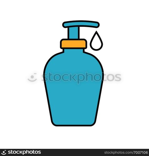 Shower gel color icon. Liquid soap bottle with drop. Isolated vector illustration. Shower gel color icon