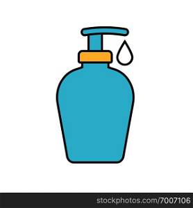 Shower gel color icon. Liquid soap bottle with drop. Isolated vector illustration. Shower gel color icon