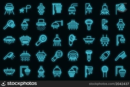 Shower heads icon. Outline shower heads vector icon neon color on black. Shower heads icon, outline style