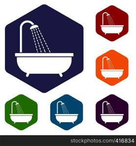 Shower icons set rhombus in different colors isolated on white background. Shower icons set