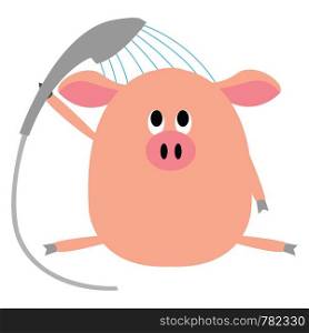 Shower pig, illustration, vector on white background.