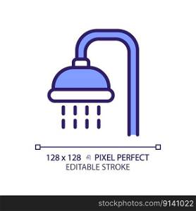 Shower pixel perfect RGB color icon. Public bathroom for visitors. Body washing equipment. Personal hygiene. Isolated vector illustration. Simple filled line drawing. Editable stroke. Shower pixel perfect RGB color icon