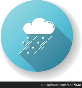 Showers blue flat design long shadow glyph icon. Rainy season, weather forecasting, meteorology. Strong atmospheric precipitation, downpour. Raining cloud silhouette RGB color illustration. Showers blue flat design long shadow glyph icon