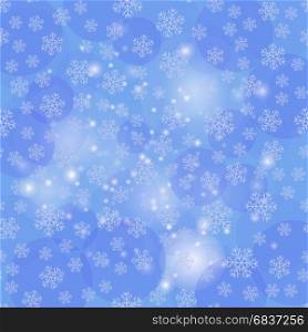 Showflakes Pattern on Blue Sky Background. Winter Christmas Natural Texture. Winter Christmas Natural Texture