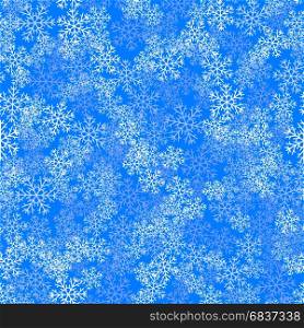 Showflakes Seamless Pattern on Blue Sky Background. Winter Christmas Natural Texture. Showflakes Pattern on Blue Sky Background