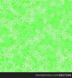 Showflakes Seamless Pattern on Green Background. Winter Christmas Natural Texture. Showflakes Seamless Pattern