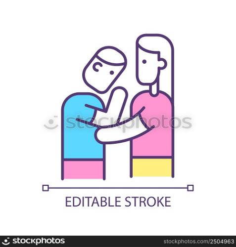 Showing empathy RGB color icon. Sharing feelings and thoughts with friend. Being active listener. Isolated vector illustration. Simple filled line drawing. Editable stroke. Arial font used. Showing empathy RGB color icon