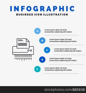 Shredder, Confidential, Data, File, Information, Office, Paper Line icon with 5 steps presentation infographics Background