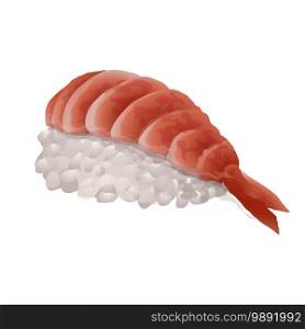 Shrimp sushi roll icon. Cartoon of shrimp sushi roll vector icon for web design isolated on white background. Shrimp sushi roll icon, cartoon style