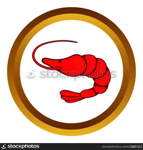 Shrimp vector icon in golden circle, cartoon style isolated on white background. Shrimp vector icon