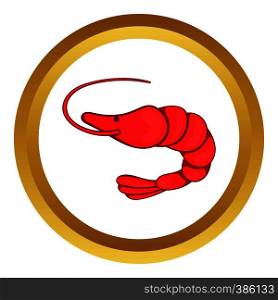 Shrimp vector icon in golden circle, cartoon style isolated on white background. Shrimp vector icon