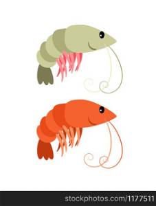 Shrimps cartoon icons set, isoated on white background, vector illustration. Shrimps cartoon icons set