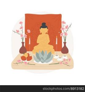 Shrine offerings isolated cartoon vector illustration. Buddhism shrine offerings at the table, religious Holy days, spiritual observances and practices, old culture traditions vector cartoon.. Shrine offerings isolated cartoon vector illustration.