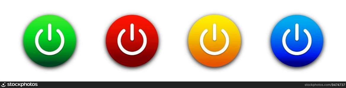 Shut down power icons. On and Off push buttons set. Flat vector illustration.