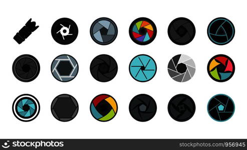 Shutter icon set. Flat set of shutter vector icons for web design isolated on white background. Shutter icon set, flat style
