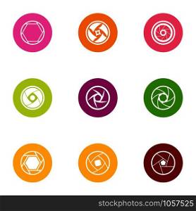 Shutter icons set. Flat set of 9 shutter vector icons for web isolated on white background. Shutter icons set, flat style