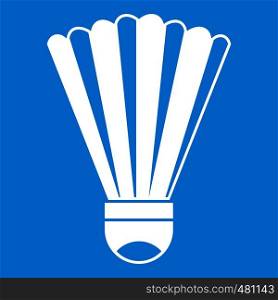 Shuttlecock icon white isolated on blue background vector illustration. Shuttlecock icon white