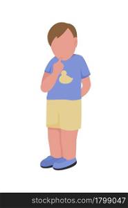 Shy little boy semi flat color vector character. Full body person on white. Preparing timid child for kindergarten isolated modern cartoon style illustration for graphic design and animation. Shy little boy semi flat color vector character