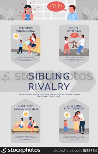 Sibling rivalry flat color vector infographic template. Children fighting. Poster with text, PPT page concept design with cartoon characters. Creative data visualization. Info banner idea. Sibling rivalry flat color vector infographic template