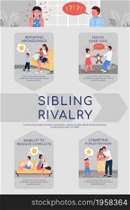 Sibling rivalry flat color vector infographic template. Children fighting. Poster with text, PPT page concept design with cartoon characters. Creative data visualization. Info banner idea. Sibling rivalry flat color vector infographic template