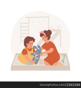 Siblings rivalry isolated cartoon vector illustration. Siblings sharing playground, childhood problem, two toddlers tear the toy apart, screaming and crying, brothers rivalry vector cartoon.. Siblings rivalry isolated cartoon vector illustration.