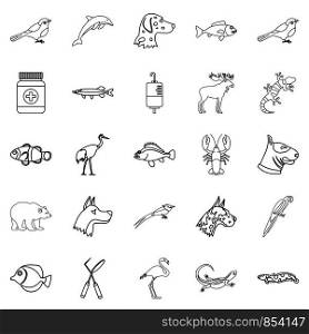 Sick animal icons set. Outline set of 25 sick animal vector icons for web isolated on white background. Sick animal icons set, outline style
