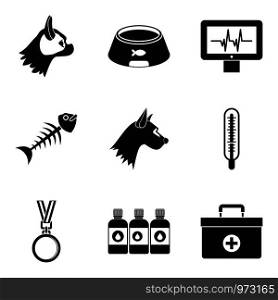Sick animal icons set. Simple set of 9 sick animal vector icons for web isolated on white background. Sick animal icons set, simple style