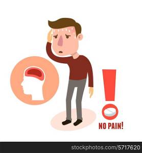 Sick headache male person character with pill vector illustration