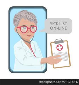 SICK LIST ONLINE Coronavirus Medicine Consultation Vector Set