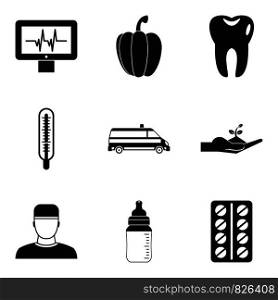 Sick man icons set. Simple set of 9 sick man vector icons for web isolated on white background. Sick man icons set, simple style