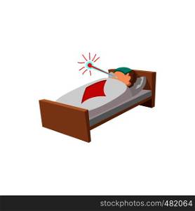 Sick man in the bed cartoon icon on a white background. Sick man in the bed cartoon icon
