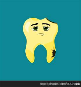 sick rotten and sad tooth in flat style. sick rotten and sad tooth in flat