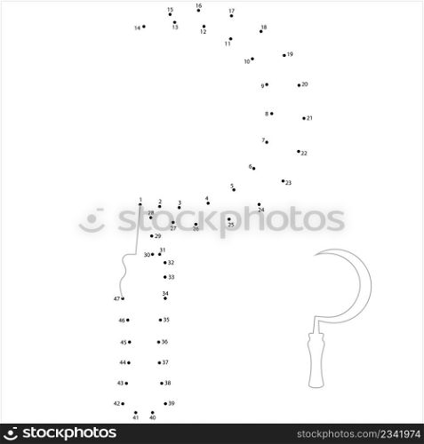 Sickle Icon Connect The Dots, Farmer Grass Cutting Blade, Hand Tool Vector Art Illustration, Puzzle Game Containing A Sequence Of Numbered Dots