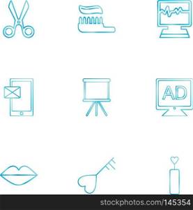 sicssor  tooth paste  ecg  medical  message  board  tv  ad  lips  heart  icon  vector  design  flat  collection  style  creative  icons