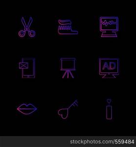 sicssor; tooth paste; ecg; medical; message; board; tv; ad; lips; heart; icon; vector; design; flat; collection; style; creative; icons