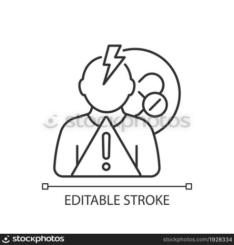Side effects risk linear icon. Experimental drug reactions. Testing potential treatments. Thin line customizable illustration. Contour symbol. Vector isolated outline drawing. Editable stroke. Side effects risk linear icon