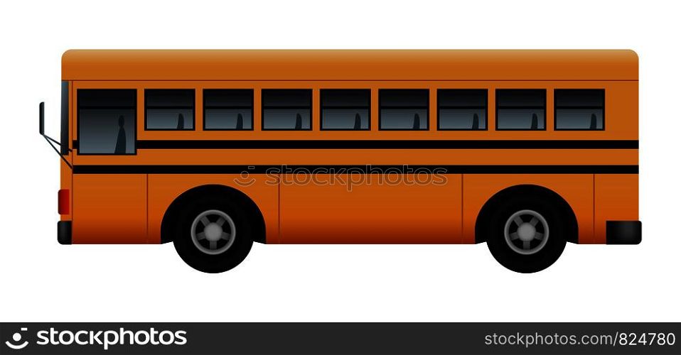 Side of modern school bus mockup. Realistic illustration of side of modern school bus vector mockup for web design isolated on white background. Side of modern school bus mockup, realistic style