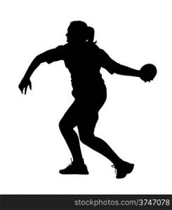 Side Profile of Girl Discus Thrower Turning to Throw Silhouette