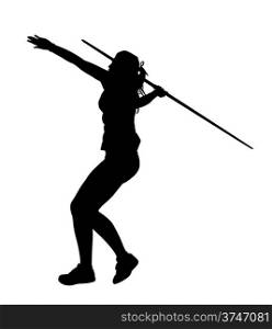 Side Profile of Girl Javelin Thrower Running up to Throw Silhouette