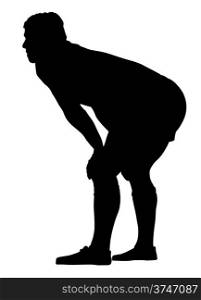 Side Profile of Rugby Player Resting with hands on Knees Silhouette