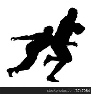 Side Profile of Rugby Player Tackling Runner With Ball Silhouette