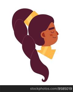 Side view of black girl with long braid semi flat vector character head. Editable cartoon avatar icon. Face emotion. Colorful spot illustration for web graphic design, animation. Side view of black girl with long braid semi flat vector character head