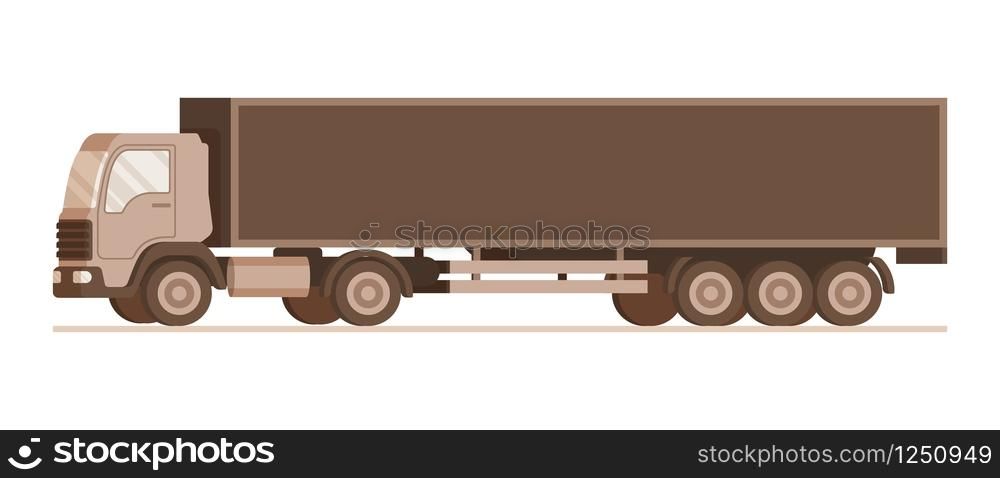 Side View of Brown Warehouse Weight Delivery Truck. Picture of Storage Express Transportation Equipment. Fast Goods and Freight Shipping Transport. Flat Cartoon Vector Illustration. Side View of Brown Warehouse Weight Delivery Truck